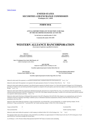 Thumbnail Western Alliance Bancorporation
 10-K Annual Report 2014