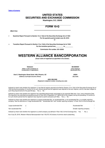 Thumbnail Western Alliance Bancorporation
 10-Q Quarterly Report FY2016 