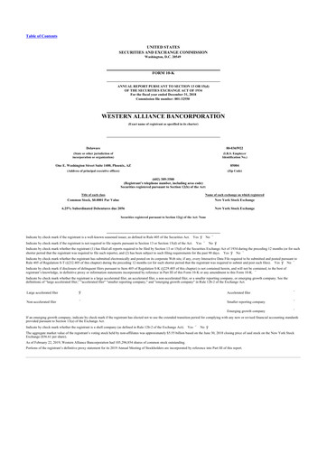 Thumbnail Western Alliance Bancorporation
 10-K Annual Report 2018