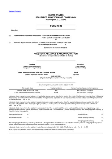 Thumbnail Western Alliance Bancorporation
 10-Q Quarterly Report FY2019 