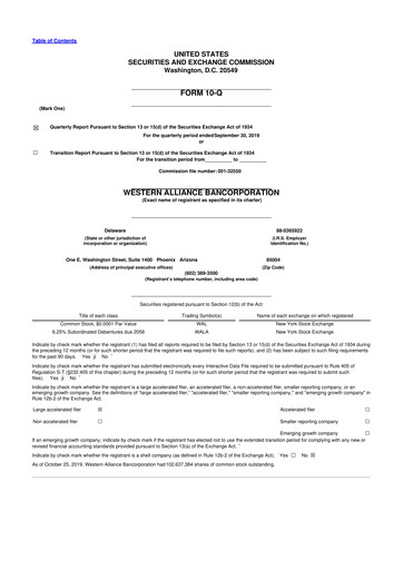 Thumbnail Western Alliance Bancorporation
 10-Q Quarterly Report FY2019 