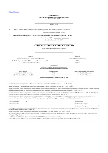 Thumbnail Western Alliance Bancorporation
 10-K Annual Report 2019