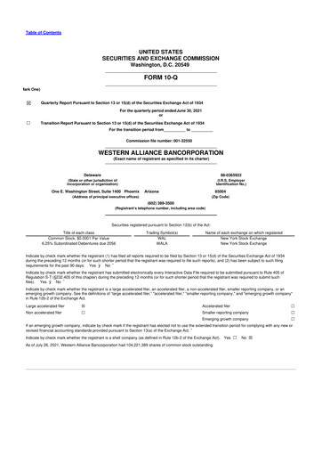 Thumbnail Western Alliance Bancorporation
 10-Q Quarterly Report FY2021 