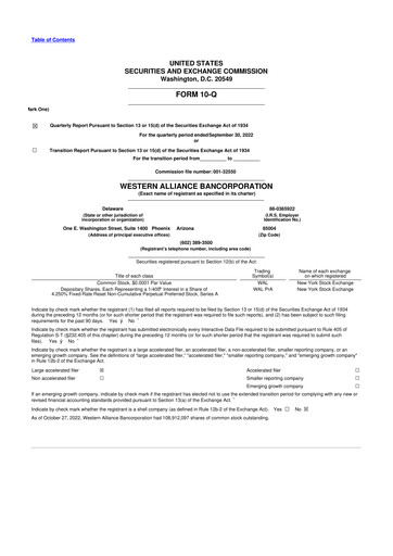 Thumbnail Western Alliance Bancorporation
 10-Q Quarterly Report FY2022 