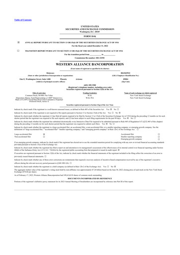 Thumbnail Western Alliance Bancorporation
 10-K Annual Report 2022