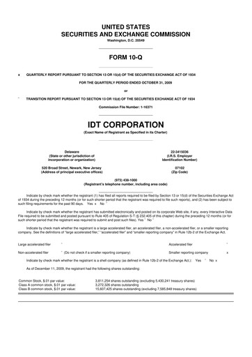 Thumbnail IDT Corporation
 10-Q Quarterly Report FY 