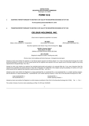 Thumbnail Celsius Holdings
 10-Q Quarterly Report FY 