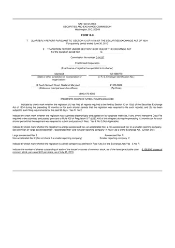 Thumbnail First United Corporation 10-Q Quarterly Report FY 