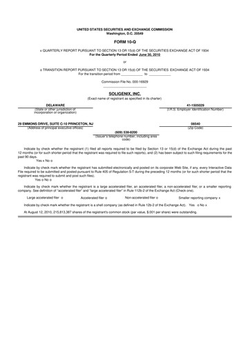 Thumbnail Soligenix 10-Q Quarterly Report FY 