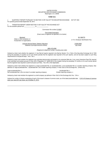 Thumbnail First United Corporation 10-Q Quarterly Report FY 