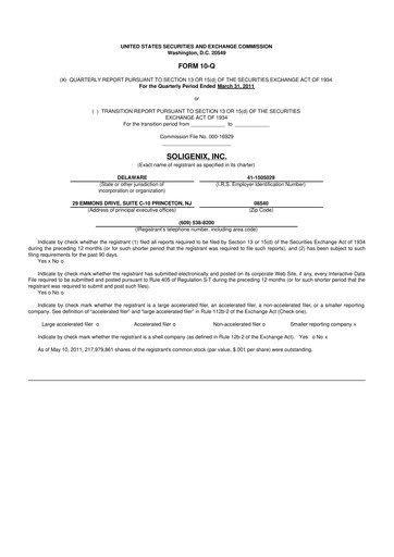 Thumbnail Soligenix 10-Q Quarterly Report FY 