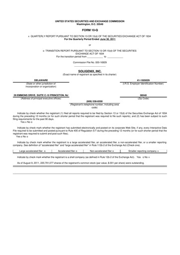 Thumbnail Soligenix 10-Q Quarterly Report FY2011 