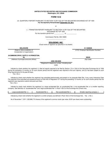 Thumbnail Soligenix 10-Q Quarterly Report FY2011 