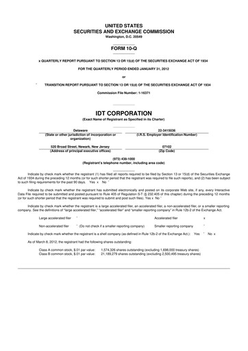 Thumbnail IDT Corporation
 10-Q Quarterly Report FY2012 
