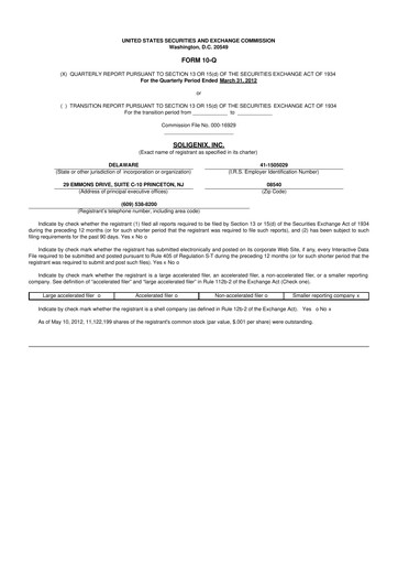 Thumbnail Soligenix 10-Q Quarterly Report FY2012 