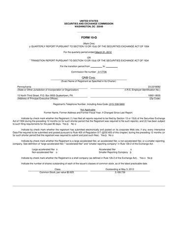 Thumbnail QNB Corp. 10-Q Quarterly Report FY2012 