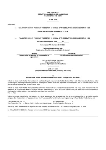 Miniature Blink Charging
 10-Q Rapport trimestriel 2012 
