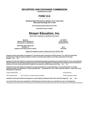 Thumbnail Strategic Education
 10-Q Quarterly Report FY2012 