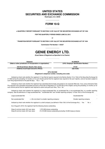 Thumbnail Genie Energy
 10-Q Quarterly Report FY2012 