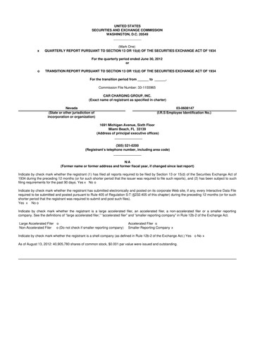 Miniature Blink Charging
 10-Q Rapport trimestriel 2012 