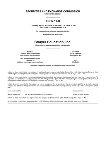 Thumbnail Strategic Education
 10-Q Quarterly Report FY2012 