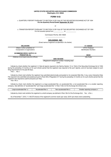 Thumbnail Soligenix 10-Q Quarterly Report FY2012 