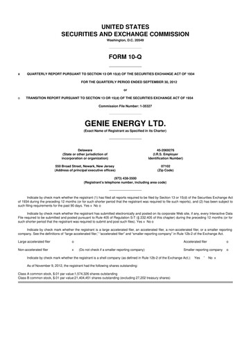 Thumbnail Genie Energy
 10-Q Quarterly Report FY2012 