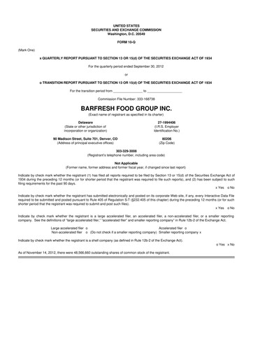 Thumbnail Barfresh Food Group 10-Q Quarterly Report FY2013 