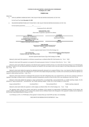 Thumbnail Soligenix 10-K Annual Report 2012