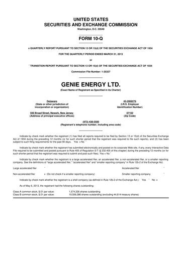 Thumbnail Genie Energy
 10-Q Quarterly Report FY2013 