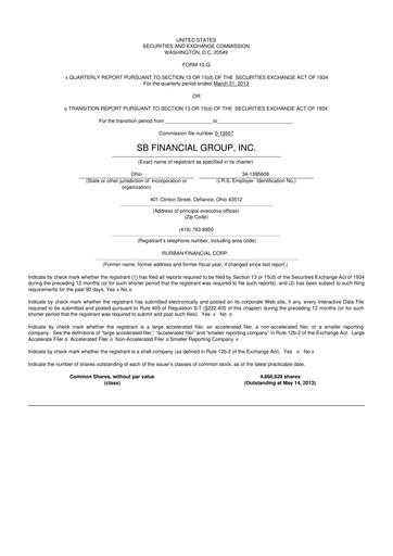 Miniature SB Financial Group 10-Q Rapport trimestriel 2013 