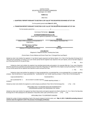 Thumbnail Actinium Pharmaceuticals 10-Q Quarterly Report FY2013 