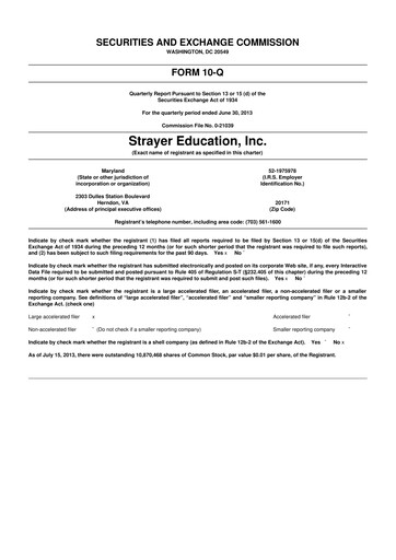 Thumbnail Strategic Education
 10-Q Quarterly Report FY2013 