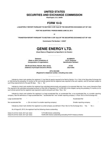 Thumbnail Genie Energy
 10-Q Quarterly Report FY2013 