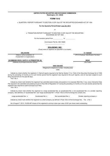 Thumbnail Soligenix 10-Q Quarterly Report FY2013 