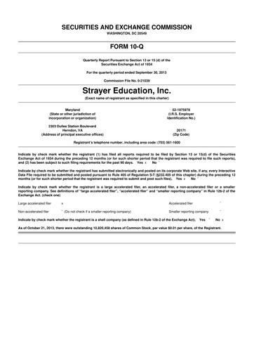 Thumbnail Strategic Education
 10-Q Quarterly Report FY2013 