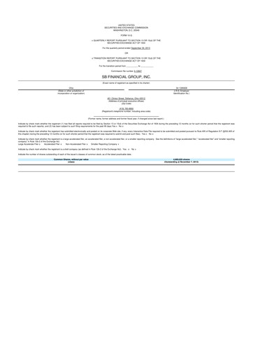Miniature SB Financial Group 10-Q Rapport trimestriel 2013 