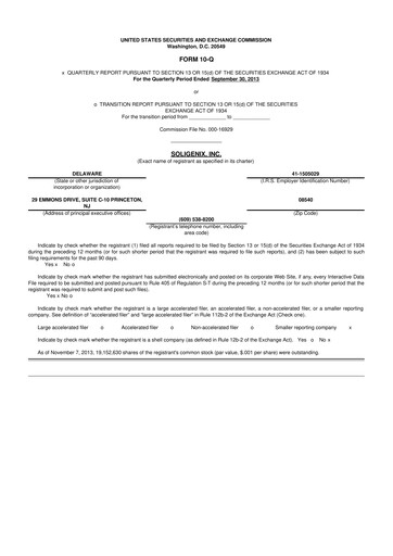Thumbnail Soligenix 10-Q Quarterly Report FY2013 