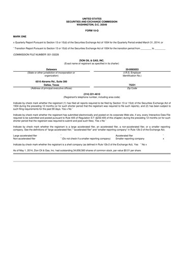 Thumbnail Zion Oil & Gas 10-Q Quarterly Report FY2014 