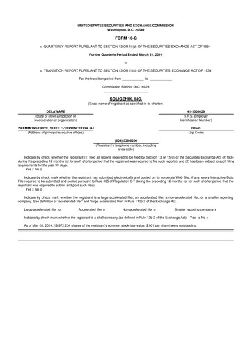 Thumbnail Soligenix 10-Q Quarterly Report FY2014 