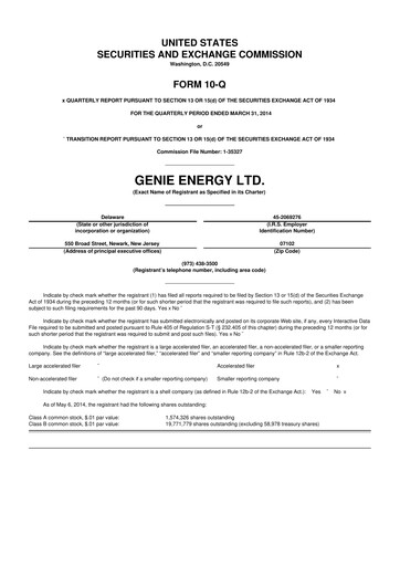 Thumbnail Genie Energy
 10-Q Quarterly Report FY2014 