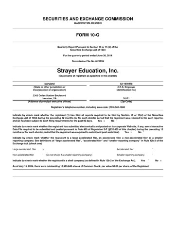 Thumbnail Strategic Education
 10-Q Quarterly Report FY2014 