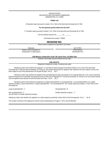 Thumbnail Neonode 10-Q Quarterly Report FY2014 