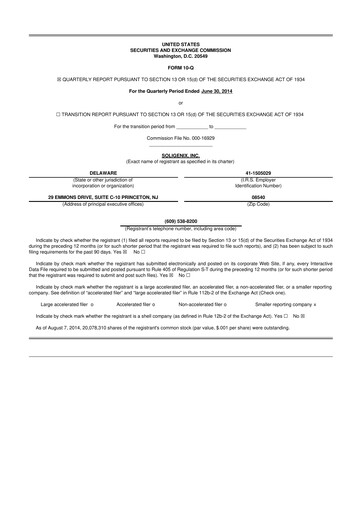 Thumbnail Soligenix 10-Q Quarterly Report FY2014 
