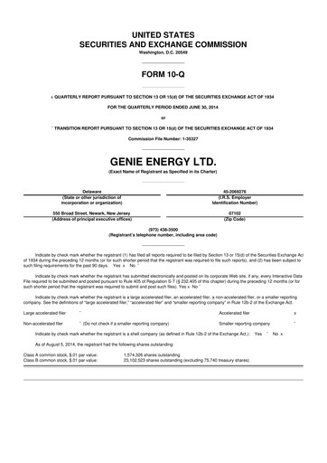 Thumbnail Genie Energy
 10-Q Quarterly Report FY2014 