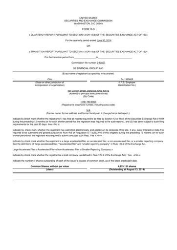 Miniature SB Financial Group 10-Q Rapport trimestriel 2014 