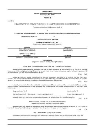 Thumbnail Actinium Pharmaceuticals 10-Q Quarterly Report FY2014 