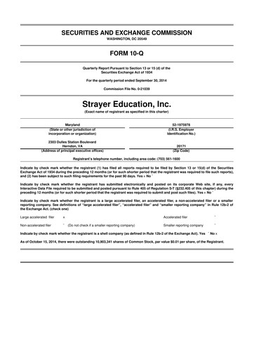 Thumbnail Strategic Education
 10-Q Quarterly Report FY2014 