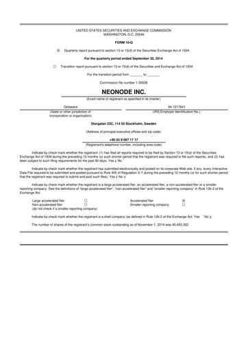 Thumbnail Neonode 10-Q Quarterly Report FY2014 