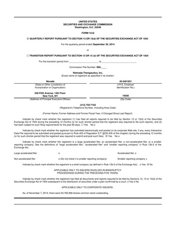 Thumbnail Relmada Therapeutics 10-Q Quarterly Report FY2015 